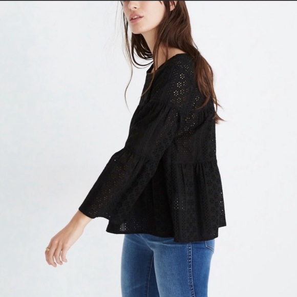 Madewell Eyelet Keyhole Peplum Top Black